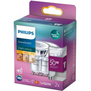 Philips LED lamp GU10 - 50W 355Lm -reflector sceneswitch 3standen - doos met 2 stuks