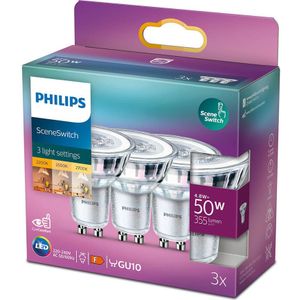 Philips GU10 LED spot | SceneSwitch | 2200-2500-2700K | 4.8W (50W) | 3 stuks