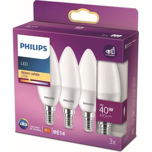 Philips LED lamp E14 | Kaars B35 | Mat | 2700K | 5W (40W) 3 stuks