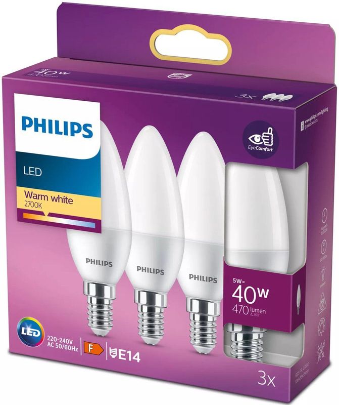 Philips - LED-lampen - Warmwit - E14-fitting - Energiezuinig