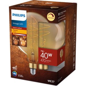 2x Philips LED lamp E27 | Globe G200 | Vintage | Goud | 1800K | Dimbaar | 7W (40W)