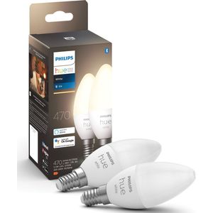 Philips Hue Kaarslamp Lichtbron E14 - zachtwit licht - 5,2W - Bluetooth - 2 Stuks