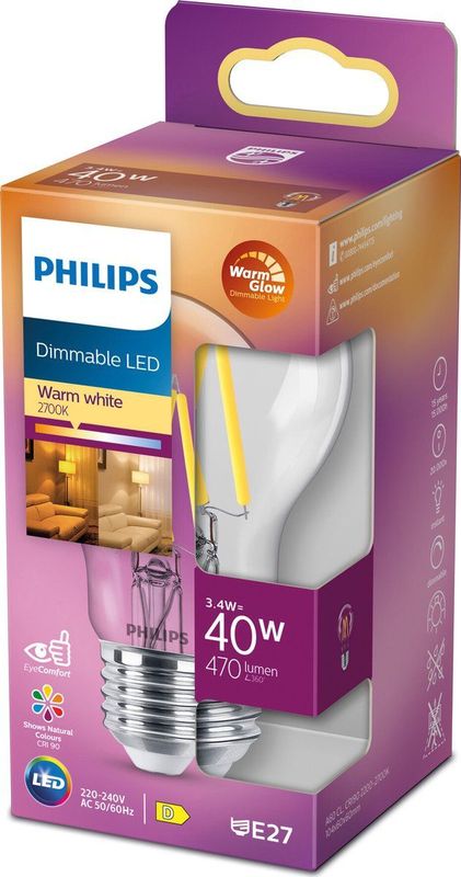 Philips - Led Classic - Dimbaar - Warmwit - E27 - Helder