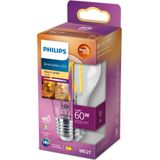 Philips LED-Lamp - Warmwit licht - E27 - 60 W - Transparant - Dimbaar - Energiezuinig - Filament lamp