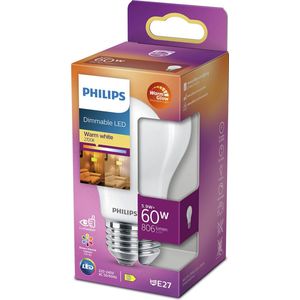 6x Philips LED lamp E27 | Peer A60 | WarmGlow | Mat | 2200-2700K | 5.9W (60W)
