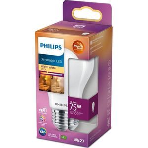 Philips Ledlamp, standaard E27, 75 W, warmwit, mat, glas, dimmer, glas