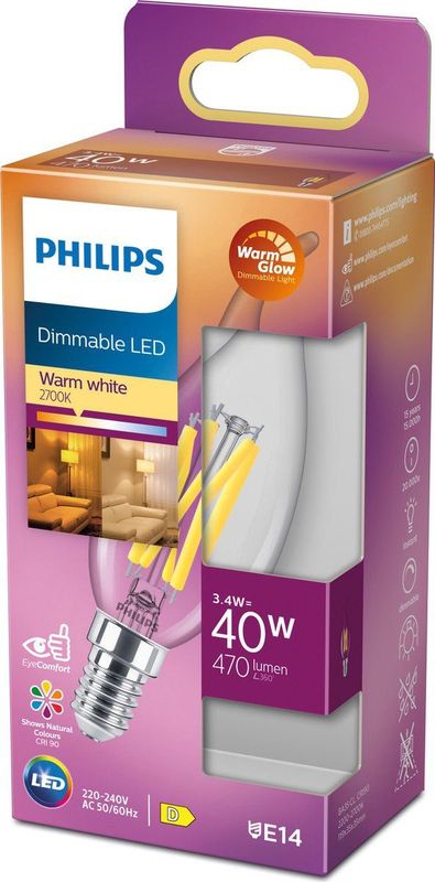 Philips - LED Kaarslamp - Helder - 3,4 W - E14
