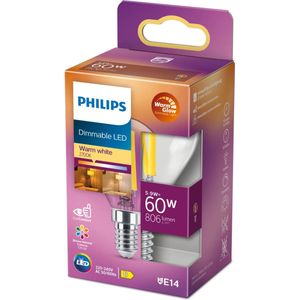 6x Philips LED lamp E14 | Kogel P45 | WarmGlow | Filament | 2200-2700K | Dimbaar | 5.9W (60W)