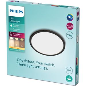 Philips - SuperSlim - Plafondlamp - Zwart - Rond - 15 W - SceneSwitch