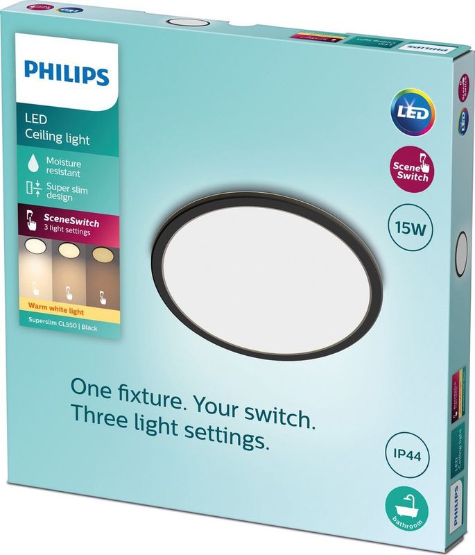 Philips Funktional Deckenleuchte, LED, Nicht austauschbare(s) Leuchtmittel, 1300 lm, IP44, Schwarz