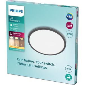 Philips - SuperSlim - Plafondlamp - Zwart - Rond - 18 W