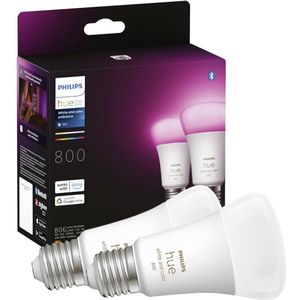 Philips Hue Slimme Lichtbron E27 Duopack - wit en gekleurd licht - 6.5W - Bluetooth - 2 Stuks