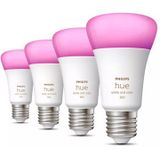 Philips - Hue Lampen - LED - Wit en Gekleurd Licht - E27 - 4 Stuks