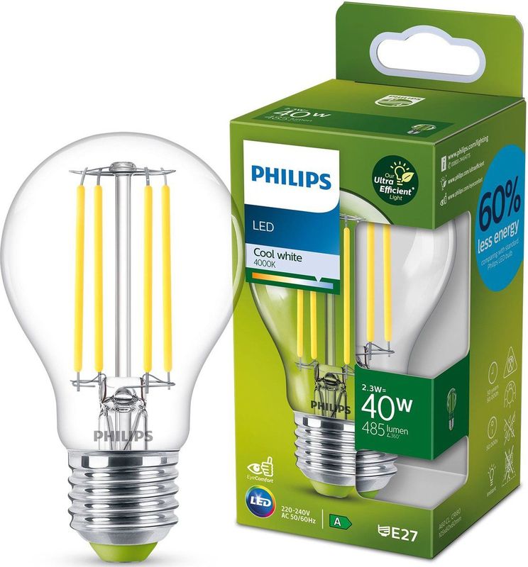 Philips LED Filament lamp - 2,3W - E27 - koel wit licht