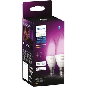 Philips Hue Kaarslamp Lichtbron E14 Duopack wit en gekleurd licht 5,2W Bluetooth 2 Stuks