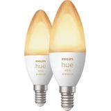 Philips Hue Kaarslamp 2-Pack - E14 - Duurzame LED Verlichting - Warm tot Koelwit Licht - Dimbaar - Verbind met Bluetooth of Hue Bridge - Werkt met Alexa en Google Home