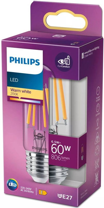 Philips 8719514361324 LED-lamp Warm wit 2700 K 6,5 W E27 E