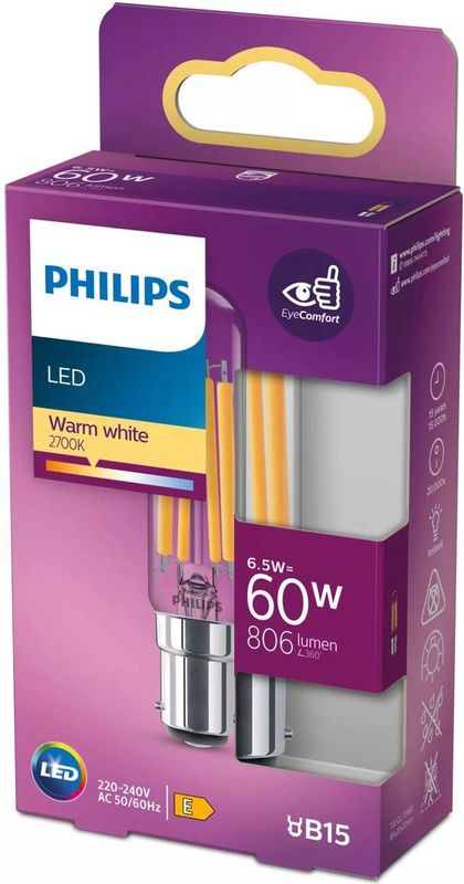 Philips - LED Classic 60W T20L B15 - Verlichting - Warm Wit - Helder