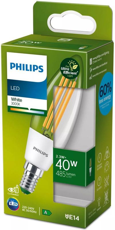 Philips Ultra Efficient LED kaarslamp Transparant - 40 W - E14 - Wit licht