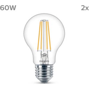 Philips LED lamp E27 | Peer A60 | Filament | Helder | 4000K | 7W (60W) | 2 stuks