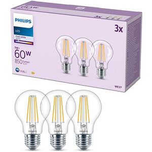 Philips LED lamp E27 | Peer A60 | Filament | Helder | 4000K | 7W (60W) | 3 stuks