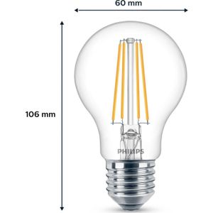 Philips LED lamp E27 | Peer A60 | Filament | Helder | 4000K | 7W (60W) | 6 stuks