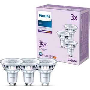 Philips Classic LED Spot GU10 - Koelwit Licht - 35 W - 3 Spots