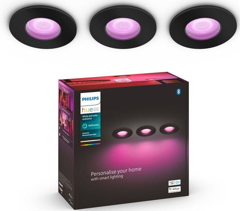 Philips Hue Xamento badkamer inbouwspot - wit en gekleurd licht - 3-pack - zwart - rond