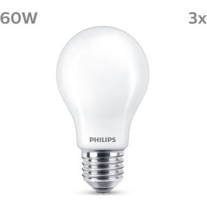 Philips Classic LED Lamp E27 - Warmwit Licht - 60 W - Mat - 3 Lampen