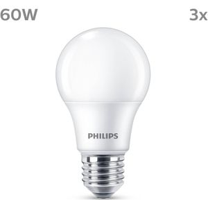 Philips LED Lamp E27 - Warmwit Licht - 60 W - Mat - 3 Lampen