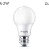 Philips LED Lamp E27 - Warmwit Licht - 60 W - Mat - 2 Lampen
