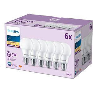 Philips - A60 - Led Lampen - Warm Wit Licht - E27 - 6 Stuks