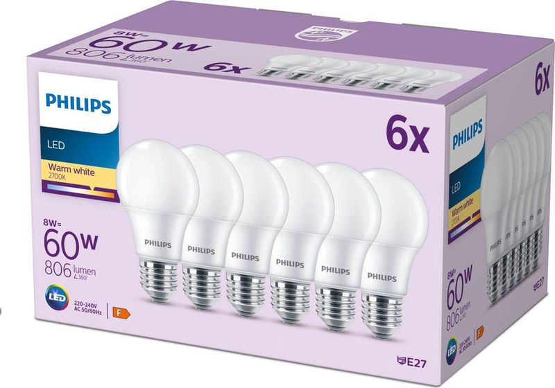 Philips - A60 - Led Lampen - Warm Wit Licht - E27 - 6 Stuks