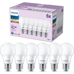 Philips LED lamp E27 | Peer A60 | Mat | 2700K | 4.9W (40W) | 6 stuks