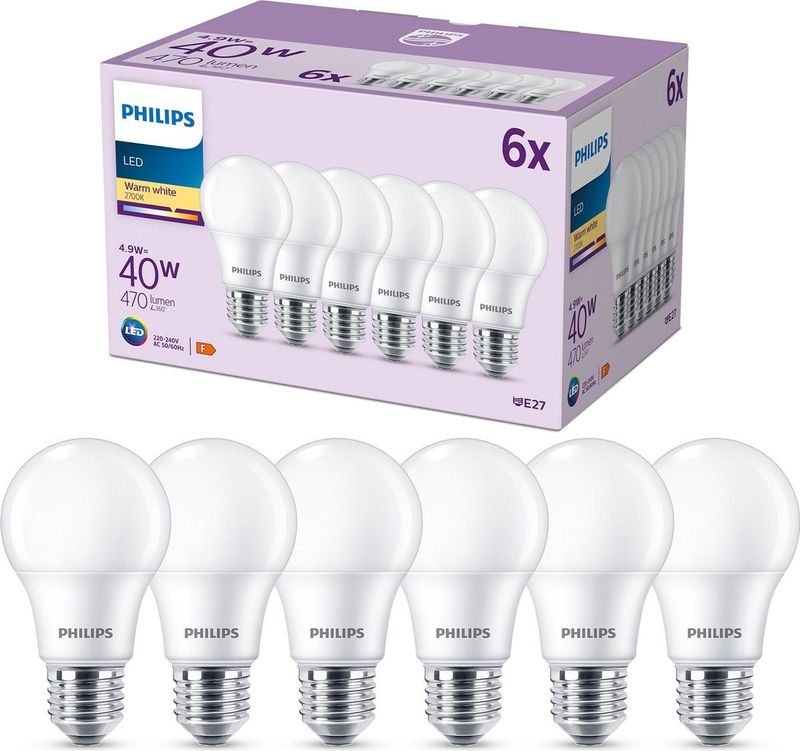 Philips - LED-lampen - Warmwit Licht - E27-fitting - Set van Zes
