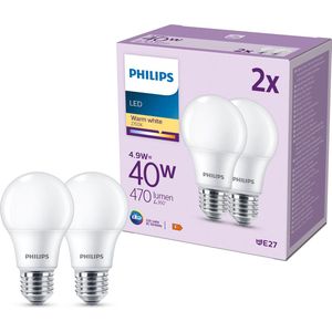 Philips - E27 LED-lampen - Warmwit Licht - Energiezuinig - 2 Stuks