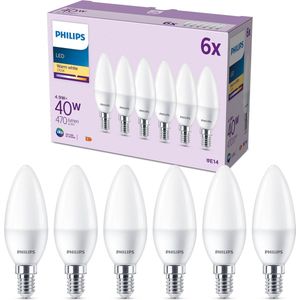 Philips LED Kaarslamp Mat - 40 W - E14 - Warmwit licht - 6 stuks