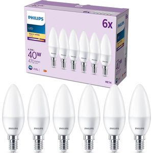 Philips LED lamp E14 | Kaars B35 | Mat | 2700K | 4.9W (40W) 6 stuks