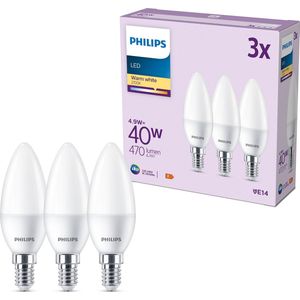 Philips Classic LED-lamp, E14, 40 W, warmwit, niet dimbaar, 3 stuks