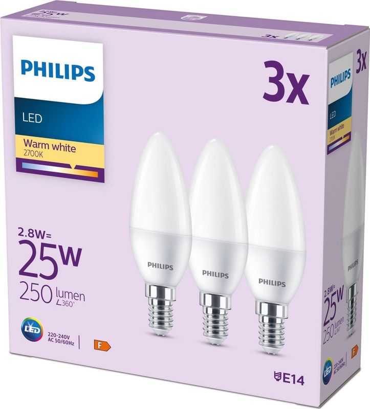 Philips - LED Kaarslampen - Warmwit - E14 - Set van 3