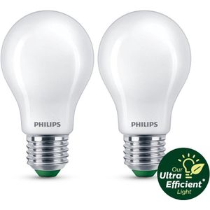 Philips Ultra Efficient LED lamp Mat - 60 W - E27 - Wit licht - 2-pack - Bespaar op energiekosten