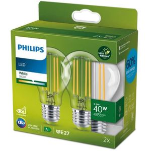 Philips energiezuinige LED lamp Transparant - 40 W - E27 - wit licht - 2-pack - Bespaar op energiekosten