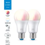 WiZ - Lamp 2-pack - Slimme LED-Verlichting - Gekleurd en Wit Licht - E27 - Mat - Wi-Fi