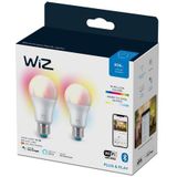 WiZ - Lamp 2-pack - Slimme LED-Verlichting - Gekleurd en Wit Licht - E27 - Mat - Wi-Fi