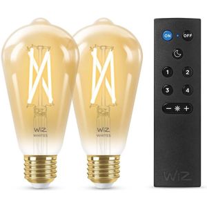 WiZ Edison Filament 2 pack Slimme LED Verlichting - Warm- tot Koelwit Licht - E27 - 60W - Goud - Wi-Fi - incl afstandbediening