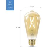 WiZ Edison Filament - 2 pack Slimme Led Verlichting - Warm- tot Koelwit Licht - E27 - 50W - Goud - WiFi