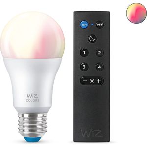 WiZ Kleur [E27 Edison Screw] Smart Connected WiFi Bulb + WizMote met draadloze afstandsbediening, 60 W, kleur en wit licht, app-besturing voor binnenverlichting thuis, woonkamer, slaapkamer
