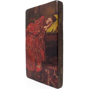 Decoratief Beeld - Meesters-op-hout. Breitner. Meisje In De Rode Kiomono - Hout - Lanzfeld - Multicolor - 19.5 X 3 Cm