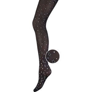 Panty meisjes - Glitter - Sterren - Zwart/Zilver - Maat 116/128