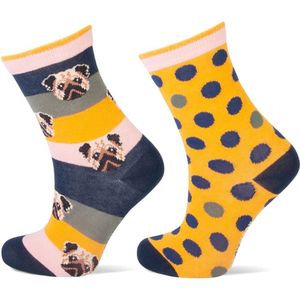 Yellow Moon - Dogs and Dots - Huissokken - Indigo en Oker - 2 Paar